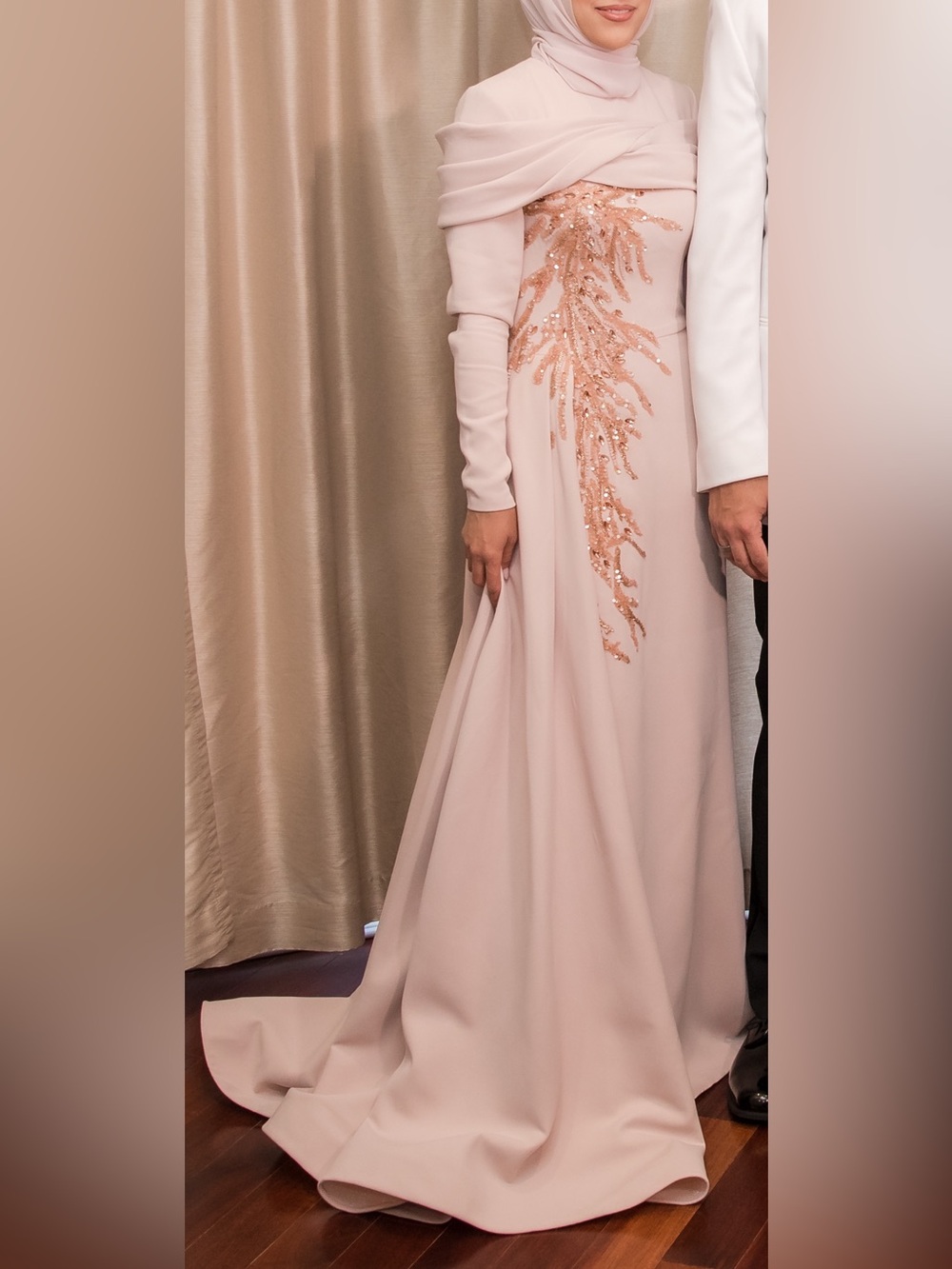 Elegant Blush Pink Sequin Embellished Gown